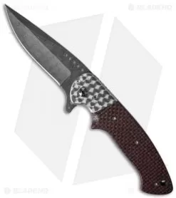 Crawford Custom Kasper Drop Point Flipper Knife Red LSCF (3.5" Damascus)