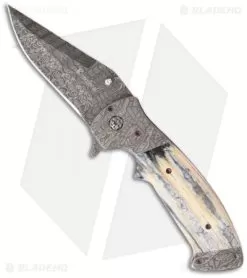 Custom Crawford Kasper Tooth Ache Flipper Folding Knife (3.875" Damascus)