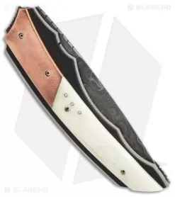 Corrie Schoeman X-Corpion Flipper Knife Giraffe Bone/Copper (3.25" Damascus) -Knife Shop custom 9 er side