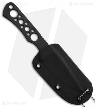 Custom Crawford Drop Point Neck Knife Fixed Blade (3" Black Plain) 2 Custom Crawford Drop Point Neck Knife Fixed Blade (3" Black Plain) - Image 2