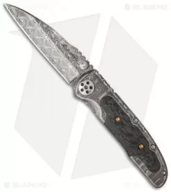 Allen Elishewitz Custom Damascus Frame Lock Knife Carbon Fiber (3.25" Damascus)