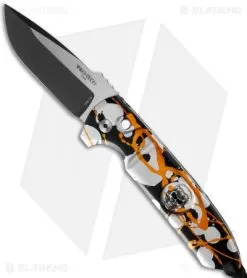 Pro-Tech Les George Rockeye Skull Surprise Splash Auto Knife - Orange/Black