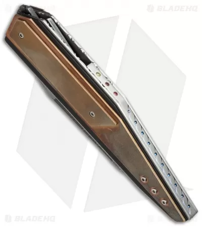 Corrie Schoeman D-TER Flipper Knife Copper Beryllium (3.375" Damascus) 2 Corrie Schoeman D-TER Flipper Knife Copper Beryllium (3.375" Damascus) - Image 2