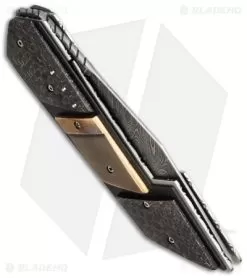 Corrie Schoeman Persian Flipper Folder LSCF/Bronze (3.25" Damascus) -Knife Shop schoeman persian lscf bronze side cm