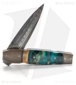 Corrie Schoeman X-Pose Flipper Knife Verdite/Bronze (3.375" Damascus) -Knife Shop schoeman x pose verdite bronze extra cm