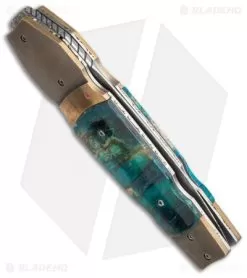 Corrie Schoeman X-Pose Flipper Knife Verdite/Bronze (3.375" Damascus) -Knife Shop schoeman x pose verdite bronze side cm